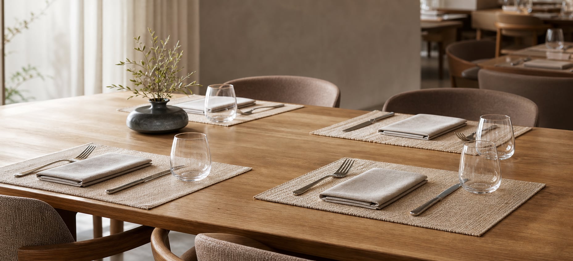 Placemats prepared for professional dine hospitality use