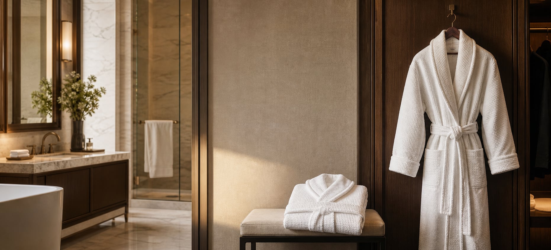 Bathrobes prepared for professional stay hospitality use