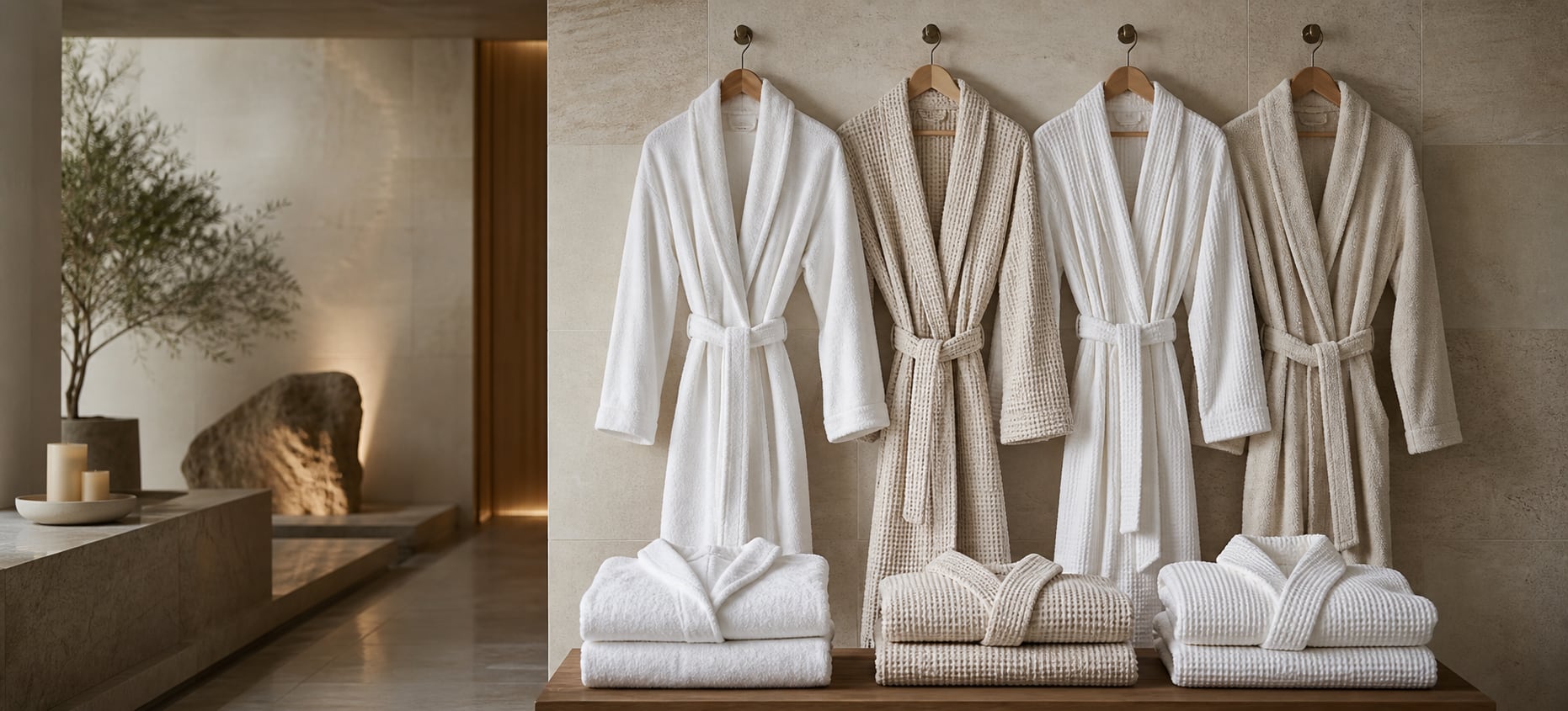 Bathrobes prepared for professional wellness hospitality use