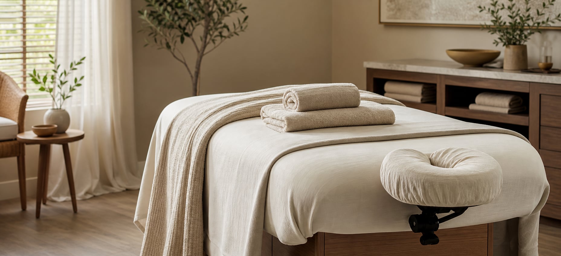 Treatment Linen prepared for professional wellness hospitality use