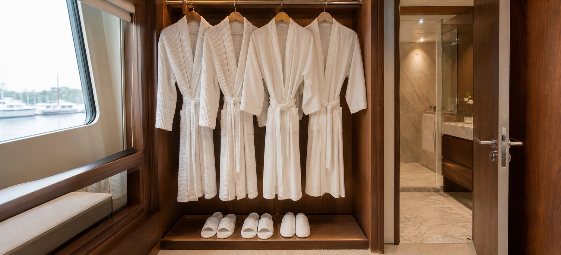 Bathrobes & Slippers prepared for professional life on board hospitality use