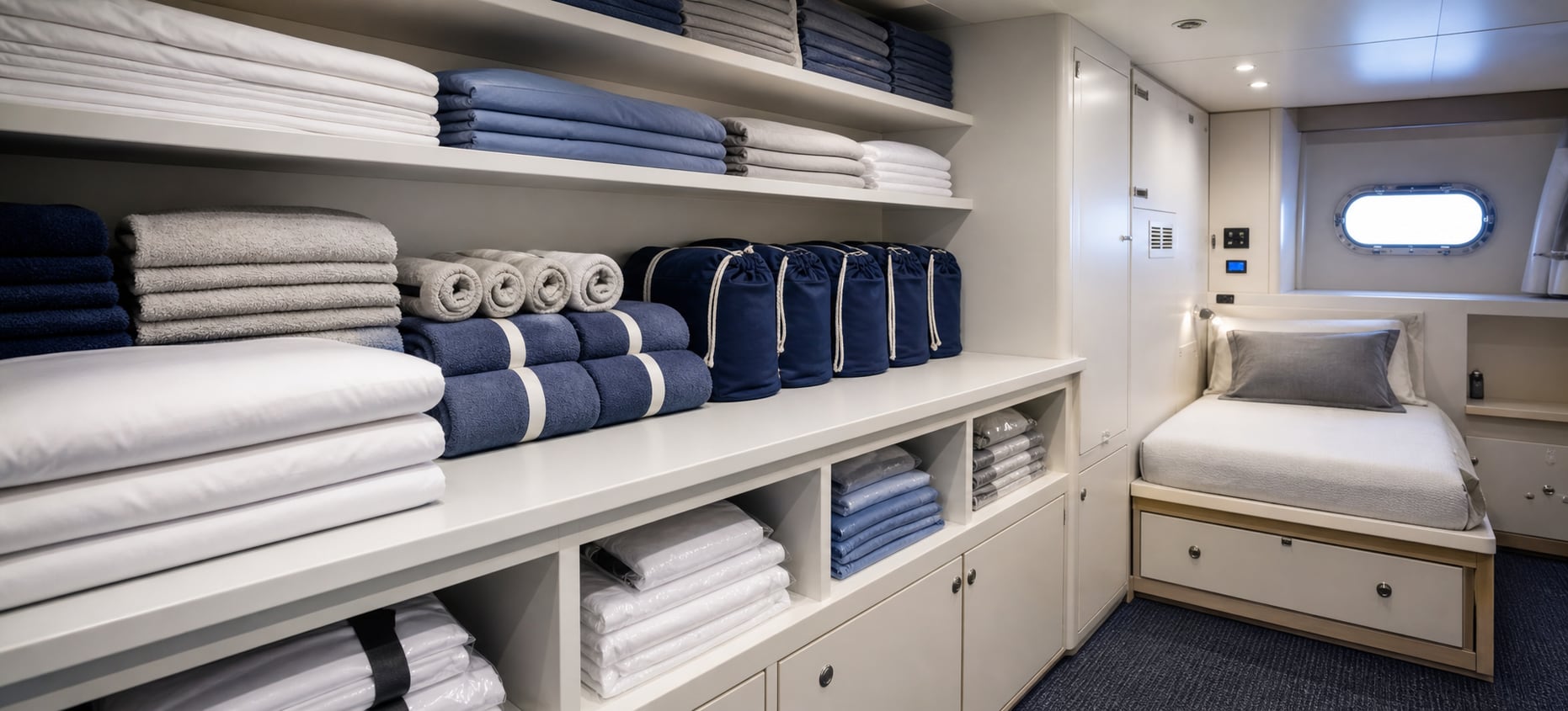 Crew Linen prepared for professional life on board hospitality use